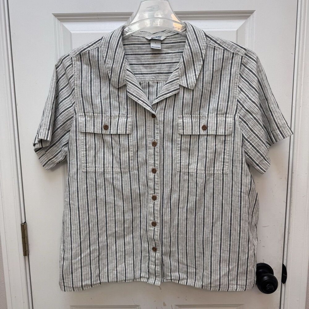 Duluth Trading Artisan Untucked Camp Shirt L Hemp Organic Cotton Button Up Boxy